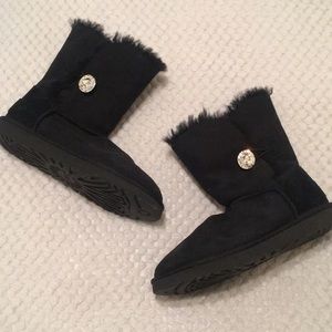Rhinestone Studded Black Shorty Ugg Boots Size 8